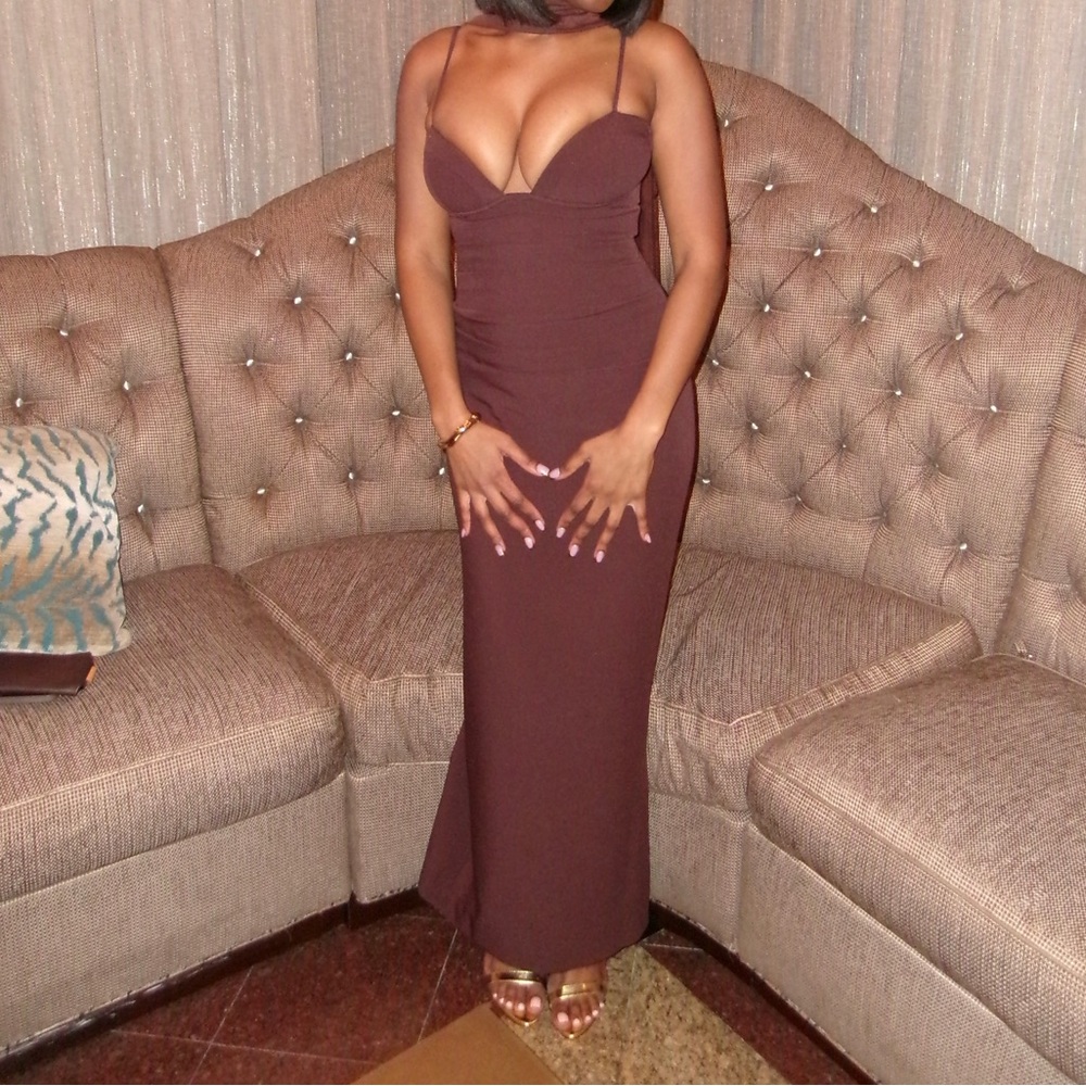 BABY BOO LINDSEY MAXI DRESS  & SCARF - PLUM BROWN